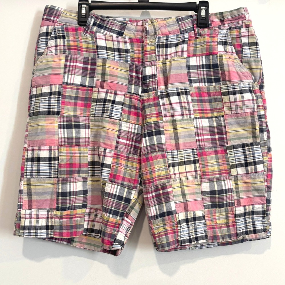 Patchwork Madras Plaid Shorts 14 Cotton Preppy Coastal Eclectic Retro 21935